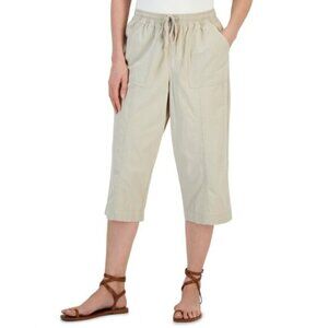 Karen Scott Petite Small Light Beige Solid Quinn Cotton Capri Pants NWT